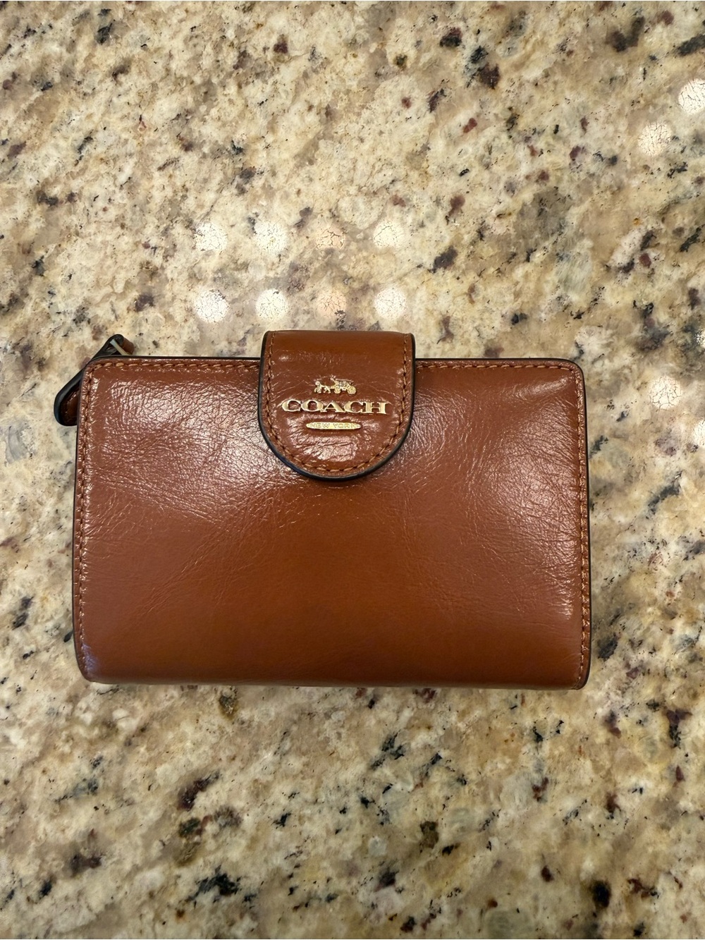 Coach Medium Corner Zip Wallet in Cinnamon Shiny Nappa Leather